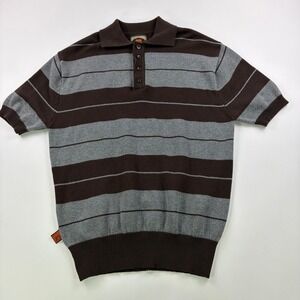 FB County Striped‎ Knit Polo Sweater Mens Small Brown Grey Short Sleeve OG Style